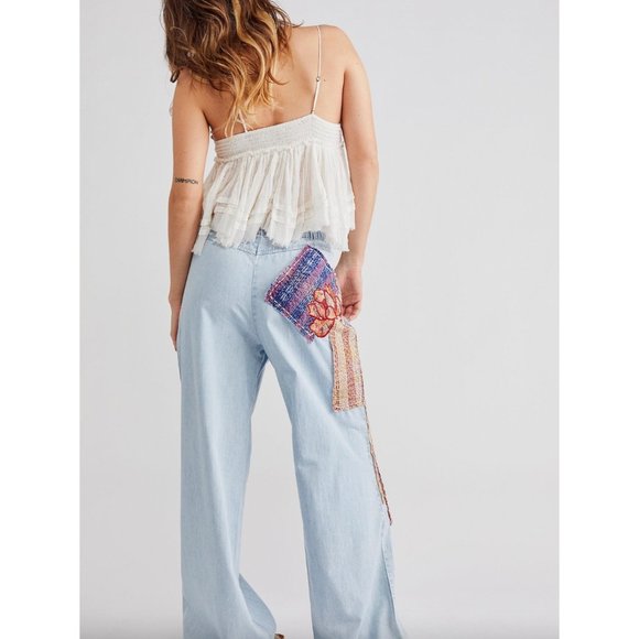 Free People La Vida Low-Rise Pull-On Patched Jeans in Ripple Effect Size Medium - Picture 2 of 6